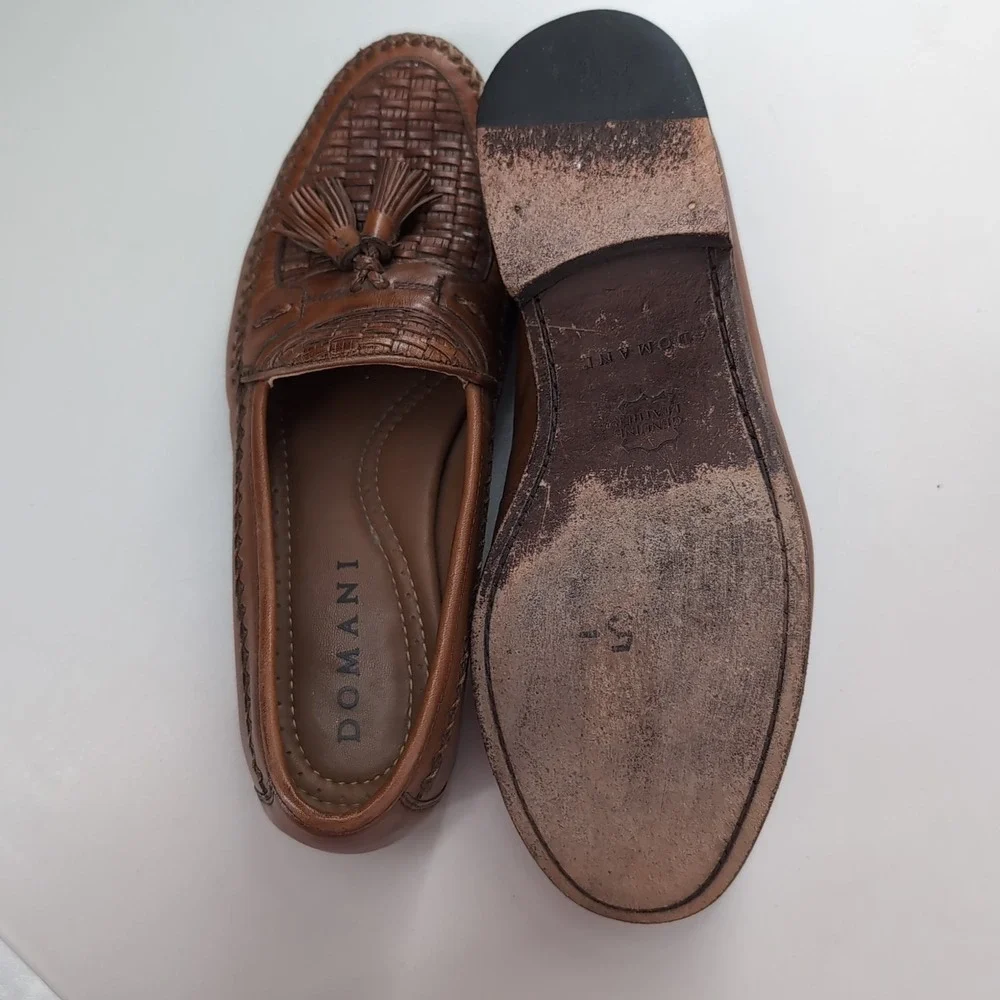 Domani Mens Brown Leather Woven Tassel Loafers Kiltie Slip On Shoes 8M 18 2002
